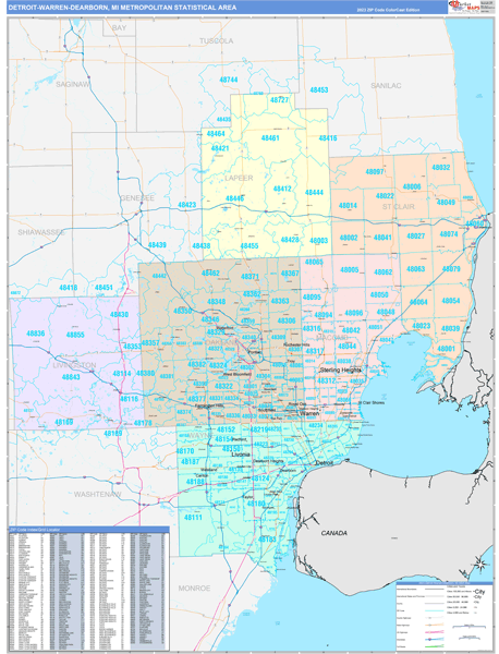 Detroit-Warren-Dearborn Metro Area Map Book Color Cast Style